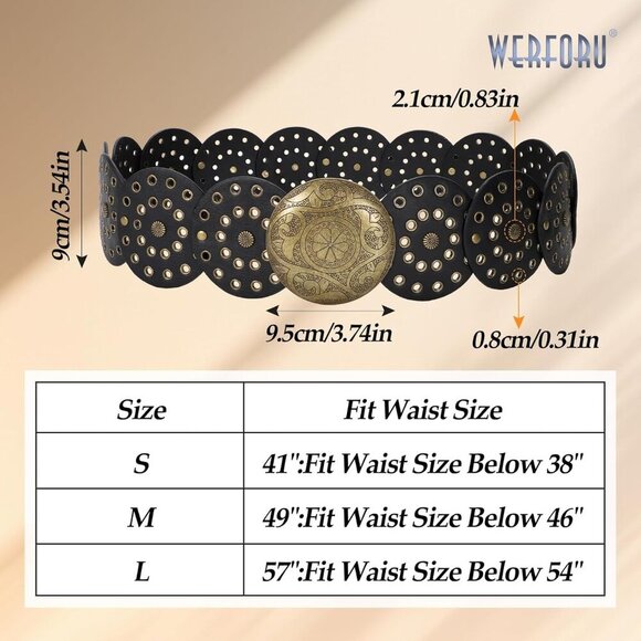 Women\'s Vintage Leather Belt Western Disc Waist Belts Belt Black Bronze Buckle